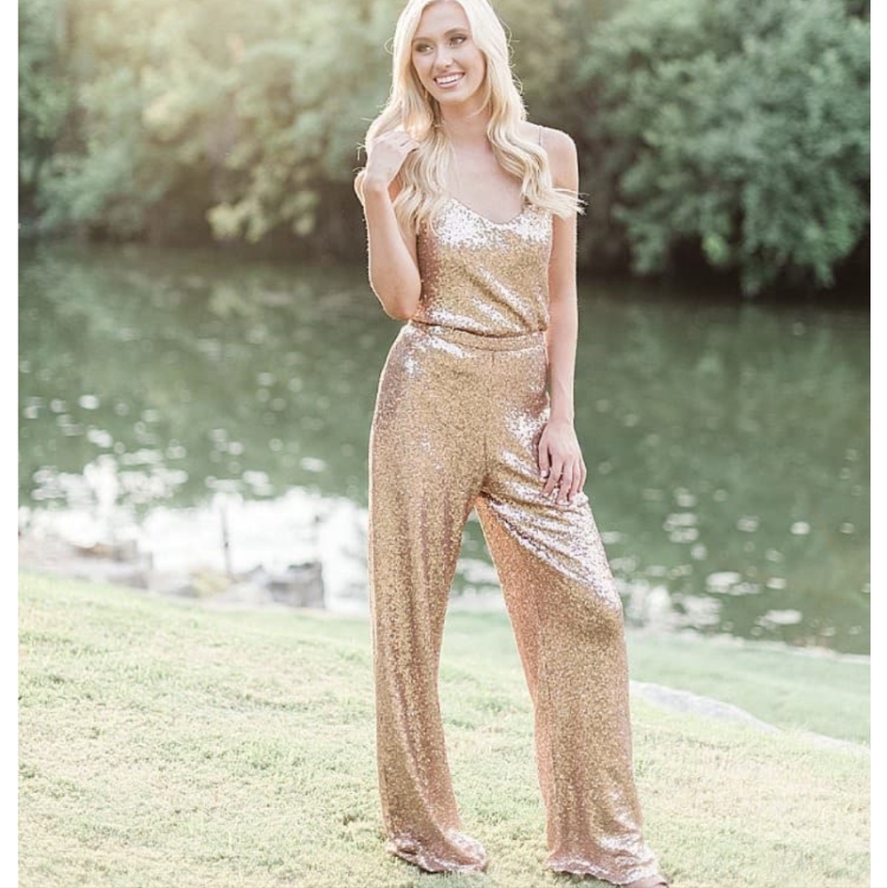 Revelry Sequin Jackie Pants - matte rose gold
